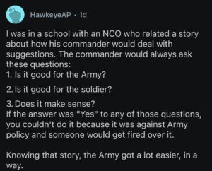 Reddit comment about the Army