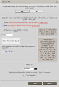 Pop-up asking the evaluation's author to select the fitness test pass date
